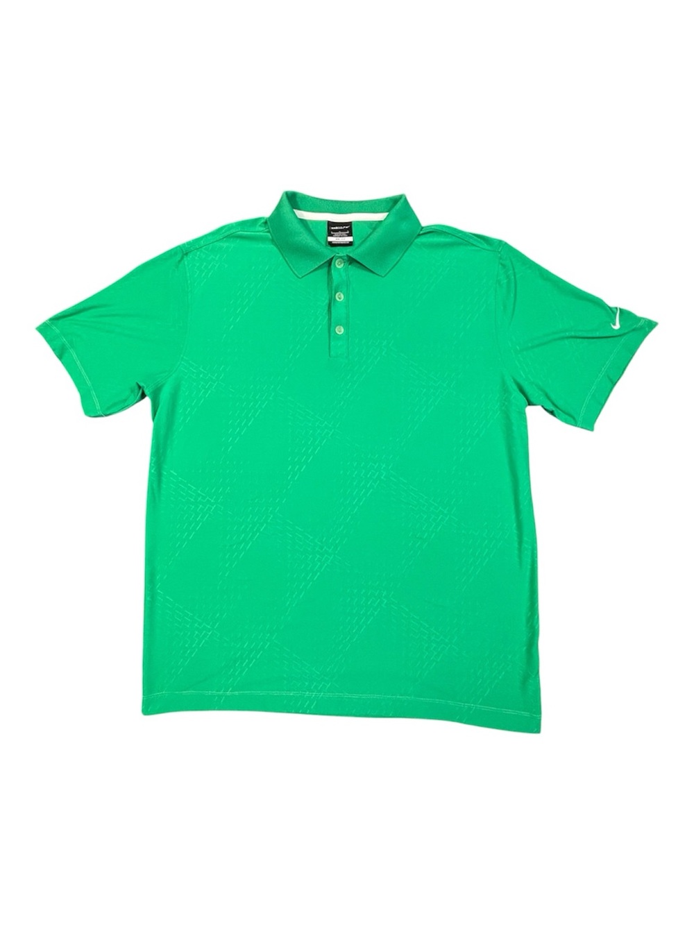 Nike Golf Shirt Mens Large Green Dri Fit Short Sleeve Geometric Polo Pattern L